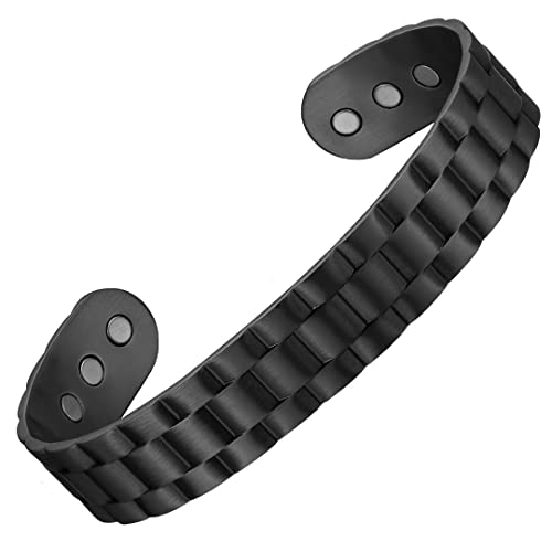 Earth Therapy Pure Copper Magnetic Black Gear Cuff Bracelet - Adjustable Unisex Sport Band with Ultra Strength Magnets