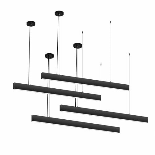 be studied 2.4G Remote Series LED Linear Light Fixture with Remote, 4FT 43W Downlight and 7W Uplight, 3000K-6000K Color Changing, Dimmable Pendant Light for Home Office, Black, 4 Pack