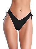 SHEKINI Women's Thong Bikini Bottom High Cut V Cheeky Brazilian Swimsuit Bottom (Black,Medium)