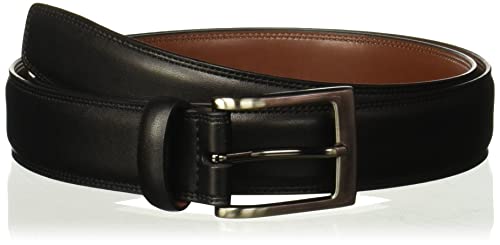 Perry Ellis Men's Timothy Leather Belt with Stitched Edges, Silver Prong Buckle, 1.5" Width (Available in Big & Tall), Black, 32