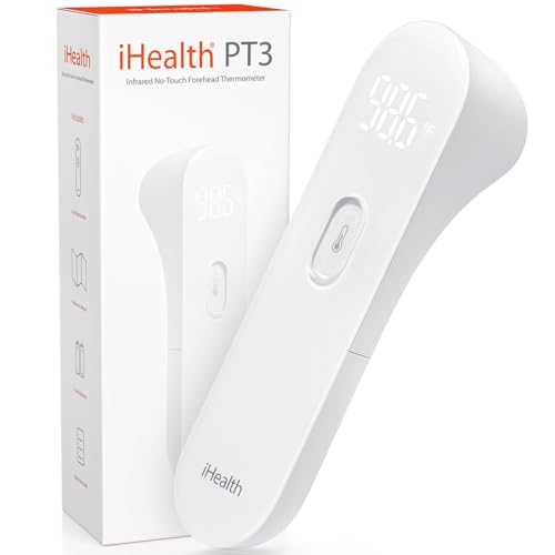 iHealth No-Touch Forehead Thermometer for Adults, Kids, Babies - FSA HSA Eligible, 3 Ultra-Sensitive Sensors, Quiet Vibration Feedback, Digital Large LED Digits, Easy to Use for Home & Nurses, PT3