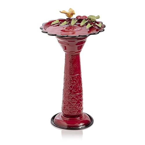 Alpine Corporation - 28" Tall Outdoor Metal Birdbath with Birds and Leaves Yard Statue Decoration, Red – Stunning Garden Accent to Attract Birds - Durable Construction for Patio, Deck, or Yard