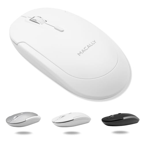 Macally Wireless Bluetooth Mouse for Mac, MacBook Pro/Air, iPad, and PC - Quiet Click and Comfortable Compatible Apple Wireless Mouse - White
