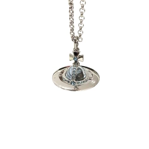 HXLIANG Glacier Blue Star Saturn Necklace for Female - Elegant Three-Dimensional Design - Perfect Accessory for Any Outfit