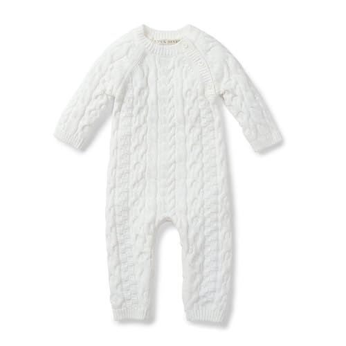 Hope & Henry Baby Organic Cable Knit Sweater Romper, 0-3 Months, Soft White