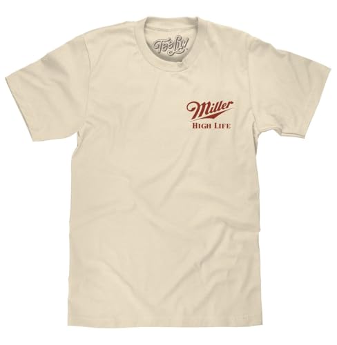 Tee Luv Men's Miller High Life The Champagne of Beers Double Sided Logo T-Shirt, Natural, XL