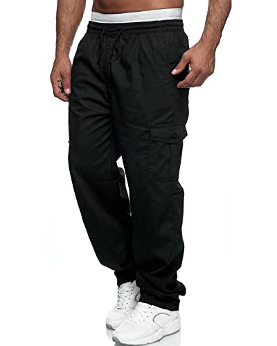 Men's Cargo Pants Relaxed Fit Sport Pants Jogger Sweatpants Drawstring Outdoor Trousers with Pockets Black 4XL
