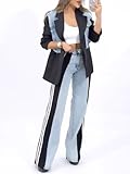 Angsuttc Womens Wide Leg Jeans Y2k Loose Denim Pants High Waist Patchwork Stripes Color Block Straight Leg Jean Light Blue Black M