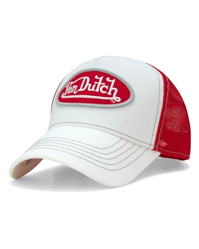 Von Dutch Unisex Trucker Hat - Curved Bill Mesh Back Retro Classic Adjustable Snapback Baseball Cap for Men and Women, Gym Red