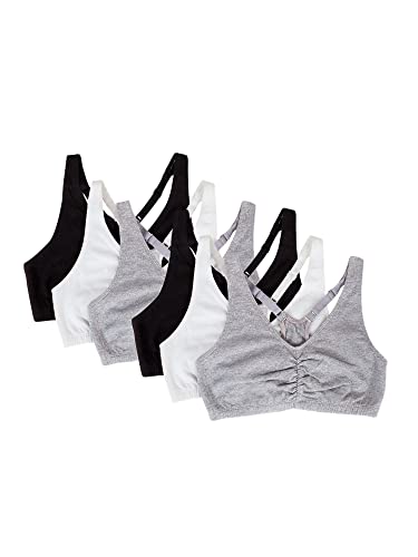 Fruit of the Loom womens Adjustable Shirred Front Racerback Sports bras, Heather Grey/White/Black/Heather Grey/White/Black 6-pack, 38 US