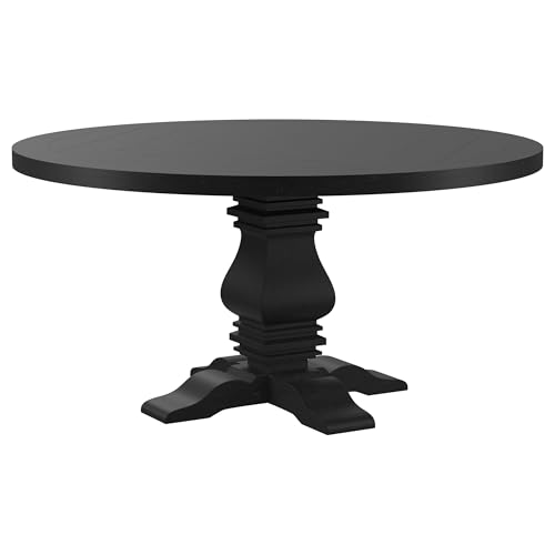 Coaster Home Furnishings - Florence - Pine Wood - Traditional Round Dining Table with Plank Top and Pedestal Base - Dining Room & Kitchen - 60 Inch - Black - 115530