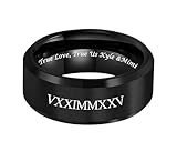 Personalized Black Brushed Men's Tungsten, Custom Engraved Ring, Black Wedding Band, Fiancé Engagement Ring, 8mm Men's Ring- Made in USA