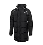 URBAN BUCK Mens Puffer Jacket with Hood Midweight Lonnie Black Long Parka Winter Recycled Down Men Ski Coat (L)