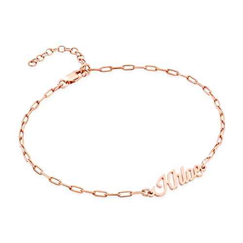 MyNameNecklace MYKA - Personalized Paperclip Name Bracelet - in Sterling Silver or 18K Gold Plating - Customized Engraved Name or Inspirational Word Anklet - Jewelry Gift for Women Wife Mother,