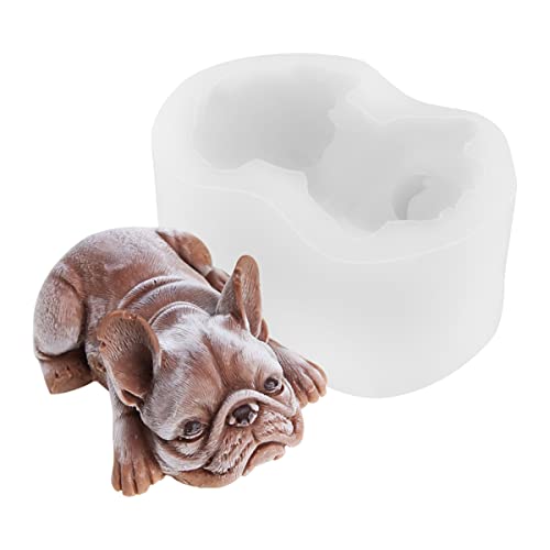 DOERDO French Bulldog Mold Sleeping Dog DIY Soap Mold Silicone Mold for Fondant Chocolate Making Kitchen Baking Cupcake Decorating, White, 4.5 * 3.1inch