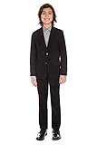 Calvin Klein Boys' 2-Piece Formal Suit Set, Includes Single Breasted Jacket & Straight Leg Dress Pants with Belt Loops & Functional Pockets, Black, 12