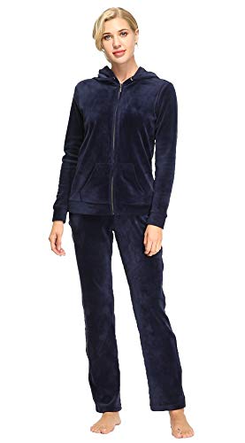 Dolcevida Womens Velour Sweatsuits Sets 2 Piece Tracksuits Outfits Full Zip Hoodie and Sweatpant Set Velvet Jogging Suit (Navy, XXL)