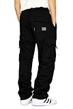 DREAM USA Men's Heavyweight Fleece Cargo Sweatpants, Black, Black, Size X-Large