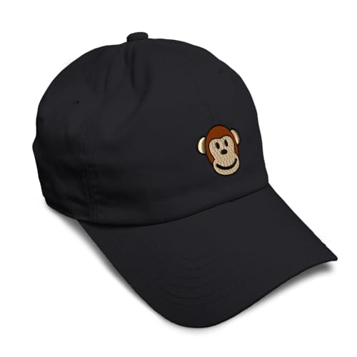 Soft Baseball Cap Cute Monkey Face Embroidery Wild Animals Twill Cotton Dad Hats for Men & Women Black Design Only
