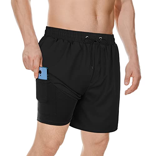 Men's Swimsuits Summer Beach Clother Bathing Suit for Men Compression Liner Swim Short Black Trunks 2XL