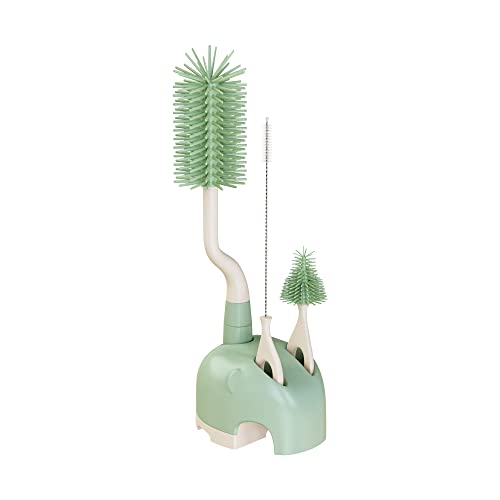ePiiChua Silicone Bottle Brush Set with Stand, 360° Rotating Bottle Cleaning Brush Cleaner Set, Long Handle 3 in 1 Multipurpose Silicone Baby Bottle Straw Cleaner Brush (Green)