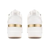 Viscozzy High Heel Wedge Sneakers for Women Dressy Platform Hidden Wedge Tennis Shoes Lightweight Fashion Heeled Sneakers Lace Up Women W139-SZW36-WHITE-10