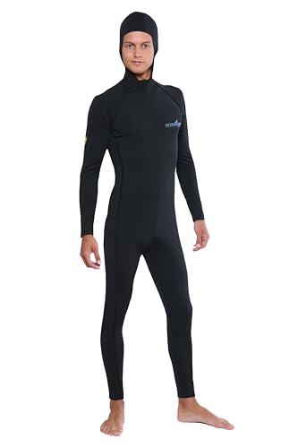 Men's Full Body Stinger Swimsuit Surf Suit with Builtin Hood UV Protection Swimwear UPF50+ Black (US, Alpha, X-Large, Regular, Regular, Standard, Black)