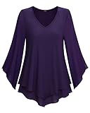 Lotusmile Womens Tops Dressy Casual, Womens Dressy Tops and Blouses for Work Flutter 3/4 Sheer Sleeve Mesh Blouse Business Attire Purple Shirt Going Out Evening Tops for Mature Women Party Elegant, L