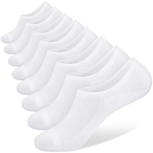 SIXDAYSOX Low Cut Socks Men 8 Pairs White No See Socks Cotton Anti Slip Casual Socks for Loafer Flats Sneakers Socks Size 9-11