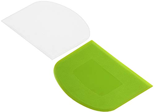 Suanyok Dough Scraper Bowl Scraper Bread Cream Cake Pizza Cutter Bench Scraper- Flexible Plastic Multi-Function Kitchen tools, 2 Piece White-Green