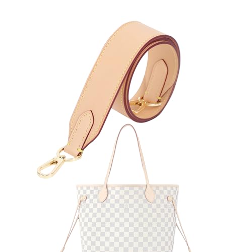 XYJG Vachetta Leather Strap for LV-Neverfull-Bag,Double Sided Usable Cowhide Crossbody Purse Strap for Handbag 【1.6inch Wide 35.4inch Long, Beige】