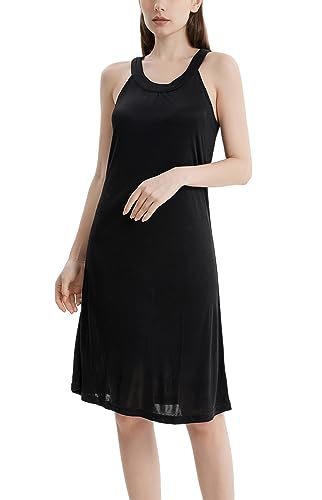 MOROUTLINE Mulberry Silk Nightgown Women’s Elegant Halter Neck Nightdress Sleeveless Sleepwear Tank Pajamas Dress Night Shirt Black Medium