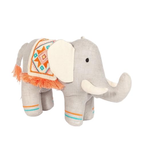 MON AMI Plush Indian Elephant Draped with an Ornate Tribal Blanket, Grey, Orange Blanket, 11", Fun Stuffed Toy for Boys & Girls, Soft & Huggable, Ideal Gift for Christmas