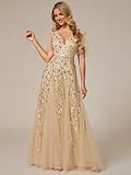 Ever-Pretty Women's Sequin Sparkly V-Neck Short Sleeve Maxi Evening Dress Gold US12