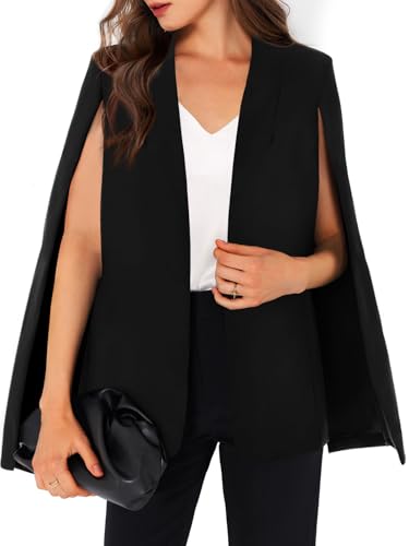 GAMISOTE Womens Cape Blazer Split Sleeve Open Front Casual Jacket Coat Workwear Black