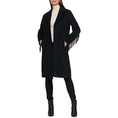 Kenneth Cole Women's Wool Coat, Fringe Black, X-Small