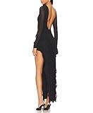 Capuffy Womens Long Sleeves Backless Maxi Dress Mesh Tassel Ruffle Side Split Bodycon Dress Siobhan Evening Party Dress 350(Black,XL)