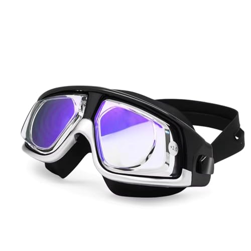 Krafty Eye Patches Farsighted Hyperopia +2.0 to +6.0 Big Mask Swimming Goggles Anti-Fog, UV Protected (Silver Glasses, +6.0 Plus)