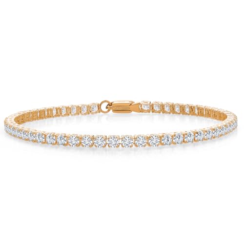 Gem Stone King 4.00 Cttw Solid 10K Yellow Gold Round White Moissanite Tennis Bracelet | Gold Bracelet For Women | Available in 6.5, 7, 7.5 Inches