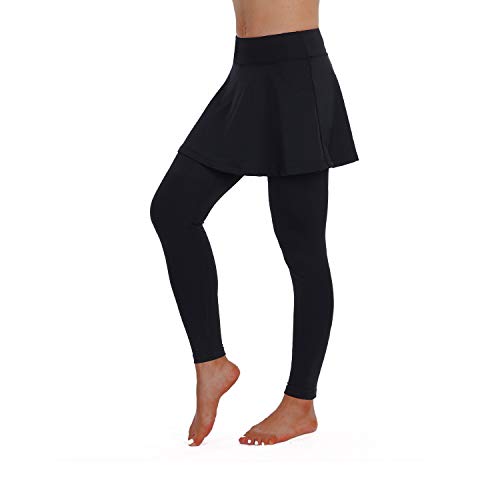 ANIVIVO Skirted Yoga Legging for Women,Skirted Capri Tennis Leggings Pants&Tennis Clothing Legging with Skirts(Black-Legnth,XL)