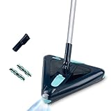 Zippi Sweeper Max Plus - 2025 Version Lightweight Sweeper, Triangular Design Allows for Sweeping in Corners, Perfect for Short Carpet Hardwood and Tile, LED Light, 1 Hr Cleaning Time