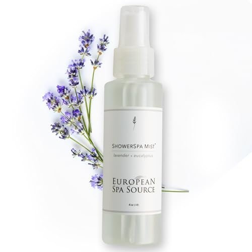 European Spa Source Lavender + Eucalyptus ShowerSpa Mist Spray for Aromatherapy, at Home Spa Experience, Sinus Congestion Relief, and Tension Relief, 4 fl oz.