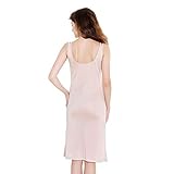 Zylioo Women's Mulberry Silk V-Neck Full Slips Dresses with Split Hem Slim Fit Tank Top Under Dress Nightwear Nude S