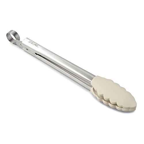 Zeal Silicone Non-Stick Kitchen Tongs with Stainless Steel Handle (26cm) -Cream, 26 cm