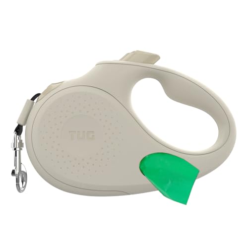 TUG Oval 360° Tangle-Free Retractable Dog Leash with Integrated Waste Bag Dispenser (Medium, Cream)