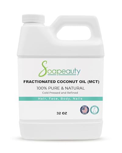 Soapeauty FRACTIONATED COCONUT OIL Cold Pressed Refined | 100% Natural Available in Bulk | Carrier for Essential Oils, Face, Skin, Hair Moisturizer, Soap Making | 32 fl oz