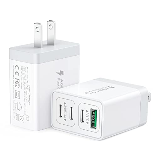 2 Pack USB C Charger Block, 40W USB Wall Plug Multiport with Dual Port QC+PD 3.0 Power Adapter, 4-Port Fast Charging Cube for iPhone 16/15/15 Pro/ 15 Pro Max/15Plus/14/13/12/11/XS/XR, iPad, Samsung