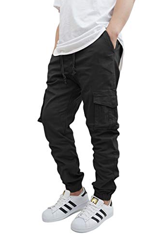 URBANJ Men's Stretch Twill Drop Crotch Jogger Pants S-5XL (M, Cargo Black)