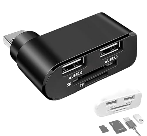 beeto Visulong 4 in 1 Rotatable USB Hub, Portable 180 Degrees Rotate USB Hub, USB 2.0x2+TF + SD, USB C SD Card Reader for MacBook, Laptops, Mobile HDD and More(Black)