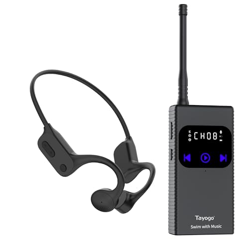 Tayogo Swimming Headphones, Waterproof Bone Conduction Headsets, Swim Coach Communicator, Waterproof Headphones for Spotify, Amazon Music, YouTube, Stream with Your Swimming, NO MP3 Download